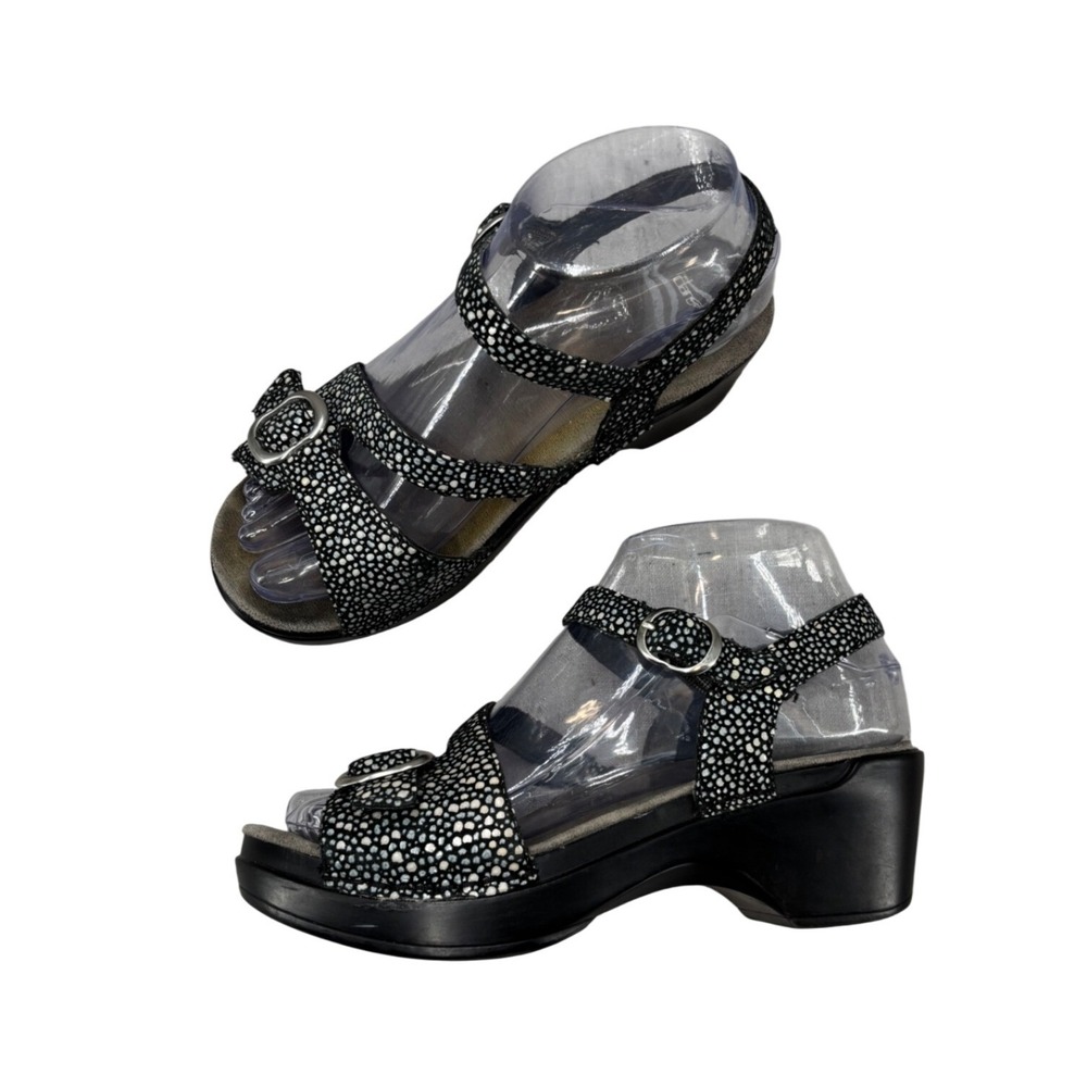 Dansko Sandi Clog Sandals Black White Polkadot Leather Platform Women Size 36